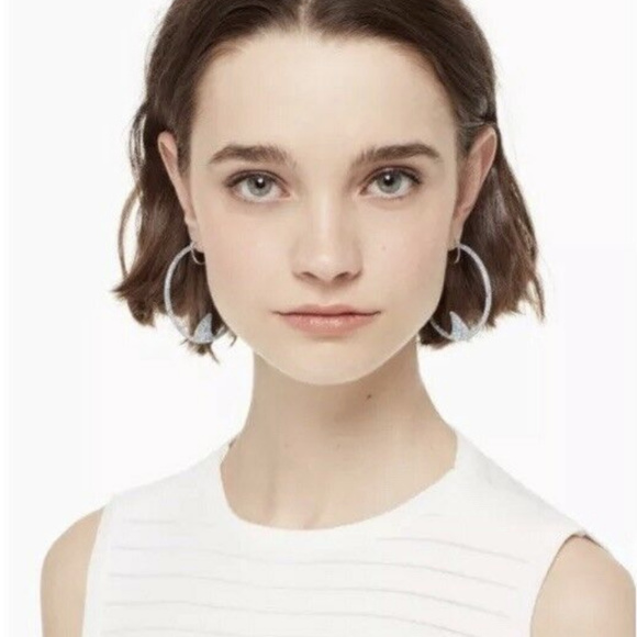 Women's Silver-tone Pavé Shark Fin Hoop Earrings - Picture 7 of 7